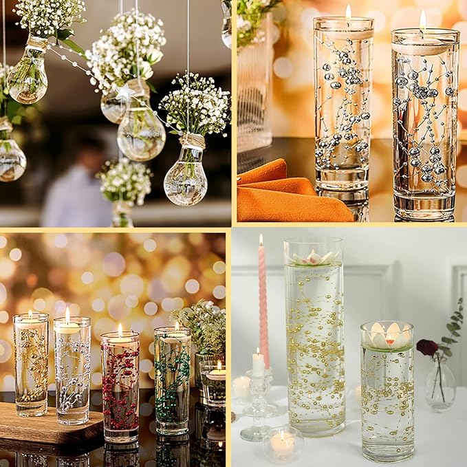 50 PCS Artificial Floating Beads for Centerpieces Vases, Silver 8+3mm String Beads for Wedding Party Faux Pearl String for Decorating, String Pearls for Crafts Vase Filler