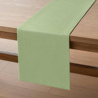 ZeeMart Linen Textured Border Table Runner, 14 x 36 Inch Green, Farmhouse Style Sage Green Table Runners 36 Inches Long, Easy Care Everyday Polyester Table Runner