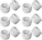 Handmade White Round Mesh Napkin Rings Holder for Dinning Table Parties Everyday, Set of 12