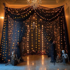 30×10ft Black Tulle Backdrop Curtain with Lights String for Parties, Sheer Curtain Backdrop Drapes for Wedding Party Photography Background