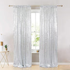 ShinyBeauty Silver and Blue Sequin Backdrop - 4 Pieces Shimmer Curtains Panels for Birthday, Party, Baby Shower, and Photo Backgrounds （2FTX8FT）