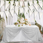 20M/65FT White Triangle Pennant Banner Flag Metallic Fabric Bunting Garland for Christmas Graduation Wedding Engagement Anniversary Bachelorette Birthday Bridal Shower Valentines Hen Party Supplies