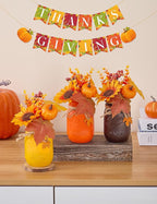 Mason Jar Fall Thanksgiving Centerpieces for Tables Fall Thanksgiving Table Decor, Flower, Wood Tray, Pumpkin Centerpieces Table Decorations for Home Indoor, 25 Pcs Autumn Kitchen Decor