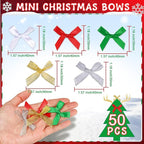 YGDZ Mini Bow Gift Wrapping Ribbons - 50 Pack, 5 Colors (Red, Green, Silver, Gold, White), Small Bow Ornaments for Crafts, Tree Decor & Gifts
