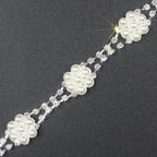 PEARLY JUN 1 Yard Pearl Rhinestone Trim Chain Silver Crystal Fringe Diamond Applique Ribbon String Tassel Strip for Sewing Wedding Dress Crafting Crafts Flower Embellishments