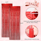 2 Pack Laser Red Foil Fringe Backdrop Curtains, Tinsel Streamers Birthday Party Decorations, Fringe Backdrop for Graduation, Baby Shower, Gender Reveal, Disco Party