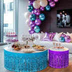 4 Pack Blue Purple Series Table Skirts, 29x108" Metallic Foil Tinsel Fringe Table Skirt for Rectangle Tables Streamer Curtains Backdrop, Party Decorations for Birthdays, Weddings, Holidays