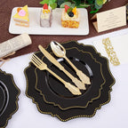 COLOSUS 175PCS Black Dinnerware set with Disposable Silverware for 25guests, Include 50 Dinner Plates 10.25”, 50 Dessert Plates 8.5”, 50 Cups 9 OZ, 50 Napkins,50 Plastic Silverware for Halloween Party