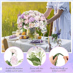 Tigeen Artificial Flowers Artificial Peonies Silk Flowers Faux Peony Fake Peony Silk Hydrangea Bouquet for Wedding Table Centerpiece Floral Vase Decor(Purple,24 Bundles)