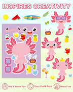 Aowplc 32 Sheets Axolotl Make-a-Face Stickers Mix 'n Match Crafts for Kids Axolotl Party Favors & Activities