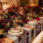 Buffalo Plaid Christmas Cotton Linen Table Runner for Dining Kitchen, Snowflake Red Black Check Wedding Outdoor Party Tablerunner Decoration, Retro Dresser Scarf Coffee Tablecloth Runners 13x72 Inches