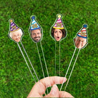 Custom 50 Pcs 50th To 90th Birthday Face Photo Drink Stirrers, Personalized Face Cutout Stir Sticks, 60th 70th 80th Birthday Party Decorations, Decor For Retirement, Graduation Parties