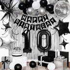 10th Birthday Decorations for Boys Girls, Black Silver Happy Birthday Party Decorations， 10 Year Old Party Supplies with Number 10 Balloons, Banner, Fringe Curtains Kit