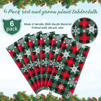6Pcs Christmas Buffalo Plaid Snowflake Party Tablecloths Decorations,Plastic Red and Green Checkered Rectangle Table Cover for Winter Christmas New Year Birthday Holiday Party Decorations,54x108 inch