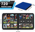 12 Pockets Trading Card Zipper Binder for 720 Cards, 30 Side-Loading Card Binder Folders, Ringless Card Sleeves with PU Cover, Collectible Trading Card Albums for Boys, Girls, Sports Game Cards, Blue