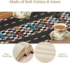 Race Car Table Runner,Checkered Flag Black and White Race Cars Pattern Print Tablecloth Burlap for Hotel Indoors Outdoor Dining Room Kitchen Home Decor,W13X L80 in