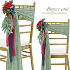 50 PCS Cheesecloth Chair Sashes Bows Wedding Aisle Decorations Chair Ribbon Ties Back Sash for Wedding Party Events Banquet Chair Cover Decoration (Sage Green)