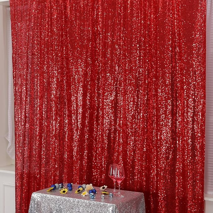 Poise3EHome 6FT x 8FT Sequin Photography Backdrop Curtain for Party Decoration, Red