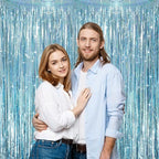 2 Pack Laser Light Blue Foil Fringe Curtains, Tinsel Streamers Birthday Party Decorations, Fringe Backdrop for Kids Birthday, Sea, Blue Theme Party