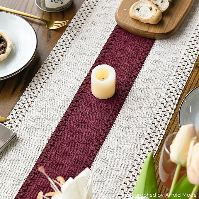 Artoid Mode Red Farmhouse Rustic Table Runner, Seasonal Holiday Hollow Kitchen Dining Table Decoration for Home Party Decor 12x72 Inch