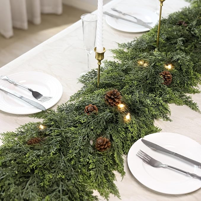 Real Touch Cedar Garland - Artificial Christmas Garlands Faux Green Cedar Fake Pine Needles Garland for Fireplace,Table, Stairs, Mantle, Window,Indoor Outdoor,Home,Holiday Decor(1 PCS,16 FT)