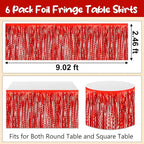 6 Pack 29 x108 Inch Red Wave Foil Fringe Table Skirts Metallic Banner for Tinsel Streamer Garland Backdrop for Parade Floats, Mother's Day, Easter, Wedding, Birthday Party Decoration