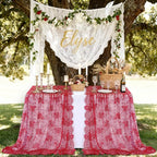 LuoluoHouse Red Tablecloth Christmas Lace Table Fabric 2pcs 60x120 Inch for Birthday Rustic Wedding Bridal Shower Party Decoration Rectangle Overlay Vintage Embroidered Reception Table Cloth Decor