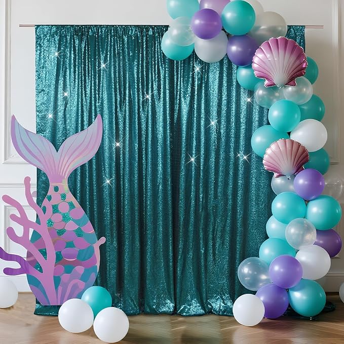 SquarePie Sequin Backdrop LessTransparent Background Sparkly Curtain for Wedding Party 10FT x 10FT Teal