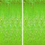 2 Pack Green Iridescent Tinsel Foil Fringe Curtains, Neon Party Decorations, Metallic Tinsel Party Streamers Backdrop for Birthday Baby Shower Halloween Wedding Party Decorations