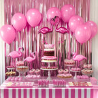 PartyWoo Pink Streamers Tinsel Backdrop Curtain 3pcs 8.2ft Foil Fringe Curtain for Baby Shower Bridal Shower Wedding Pink Cheetah Princess Girl Pajama Theme Birthday Party Celebration Decorations