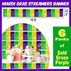 6 Pack 10 Ft Gold Green Purple Foil Fringe Garland Metallic Streamers Tinsel Banner Wall Hanging Garland Backdrop for Parade Floats, Halloween, Christmas, Thanksgiving, New Year Party Decorations
