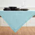 Solino Home Aqua Blue Linen Tablecloth 52 x 52 Inch - 100% Pure Linen Square Table Throw - Fete, Machine Washable Fabric Table Cloth for Fall, Autumn