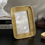 Cuspin 4x6 Picture Frame Vintage Gold Metal Rattan Textured Hand-Crafted Photo Frame with Glass Front, Antique Picture Frame for Tabletop Display & Wall Display, Retro Design Home Decor