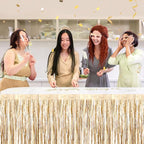 3 Pack 29 x108 Inch Champagne Gold Foil Fringe Table Skirts Metallic Banner for Tinsel Streamer Garland Backdrop for Parade Floats Wedding Thanksgiving Birthday Christmas New Year Party Decoration
