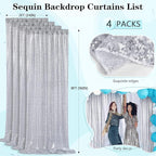2FTx8FT Silver Glitter Sequin Curtain for Party Photography Backgrounds Wedding Backdrops Set of 4 Panels