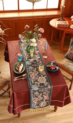 patdrea Designer Vintage Black Floral Extra Long Velvet Table Runner 118 Inch Long,Pink Khaki Bouquets Pattern Table Mat,Decor for Kitchen Dining Coffee Table Cabinet Banquet Thanksgiving,12"*118"