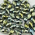 130pcs 6x8mm Teardrop Crystal Glass Beads for Jewelry Making, Faceted Vertical Hole Teardrop Glass Spacer Beads for Wind Chimes Bracelet Earring Necklace DIY Craft(Green Light)