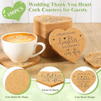 Uiifan 150 Set Wedding Favors for Guest Coaster Gifts Bulk Heart Shaped Coasters Thank You Cards Organza Bags Guest Souvenirs for Wedding Party Bridal Favors