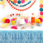 6Pack 29 x108 Inch Light Blue Wave Foil Fringe Table Skirts Metallic Banner for Tinsel Streamer Garland Backdrop for Parade Floats, Mother's Day, Easter, Graduate, Birthday, Wedding Party Decoration