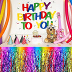 4P Wavy Metallic Tinsel Foil Fringe Table Skirts for Rectangle Tables Backdrop Garland Curtains for Parade Floats Wedding Birthday Parties Decoration Graduation 2025 Christmas (Rainbow)