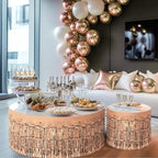2 Pack Rose Gold Table Skirts, 29x108" Metallic Foil Tinsel Fringe Table Skirts for Rectangle Tables Streamer Curtains Backdrop, Party Decorations for Birthdays Weddings Holidays