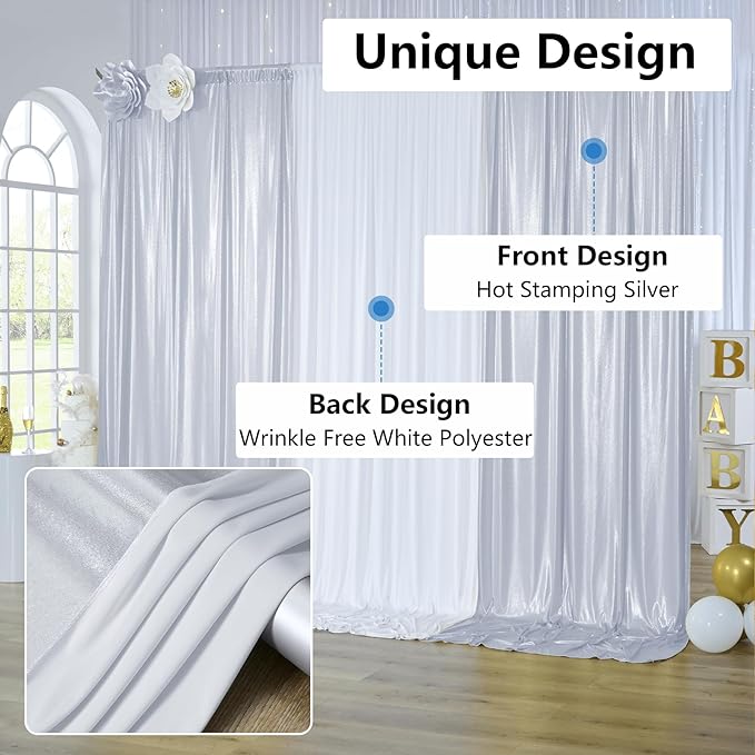 30x10 ft Wrinkle Free Silver Sequin Backdrop Curtain for Parties,Thick Not Fall Glitter Wedding Drapes Backdrop,4 Panels 5x10ft Shimmer Photo Wall Back Drop Cloth for Birthday Photography Background