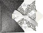 50Pcs Laser Cut Black Wedding Invitation With Glitter Envelopes And Ribbons Blank Personalized Card Invitaciones Para quinceañera Birthday Baby Shower Christmas Party Bridal Shower