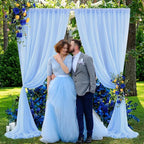 PARTISKY 10ftx7ft Blue Chiffon Backdrop Curtains, Wrinkle-Free Sheer Fabric Photo Drapes for Wedding Ceremony Arch Birthday Baby Shower Photography Stage Decor 5ft x 7ft, 2 Panel