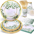 Sage Green Party Decoration, 126PCS Sage-Green Plates and Napkins Party Supplies, Spring Greenery Eucalyptus Leaves Disposable Dinnerware Decor for Wedding Birthday Baby Shower