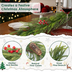6FT Norfolk Pine Garland Christmas Artificial Greenery with Red Berries Cones, Pine Tree Decor for Mantel Fireplace Stair Rail Doorway Table, Indoor Outdoor Winter Christmas Decorations