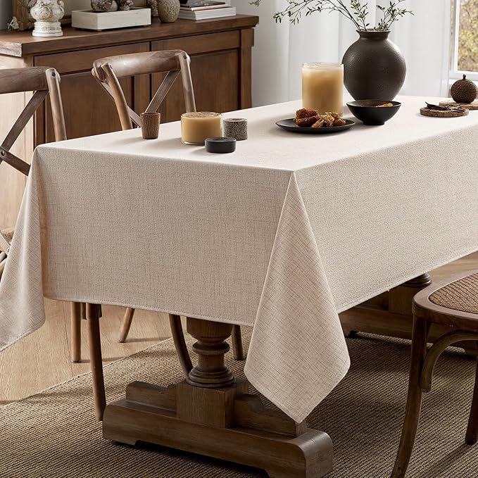 MIULEE Ivory Linen Tablecloth 60x104 Inch Rectangle Table Cloth Waterproof,Stain Resistant & Wrinkle Resistant for Dining Party Wedding
