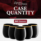 Smarty Had A Party 12 oz Wine Glasses Pack of 64 Black with Gold Stemless Unbreakable Plastic Glasses, Disposable or Reusable for Parties, Weddings, and Events