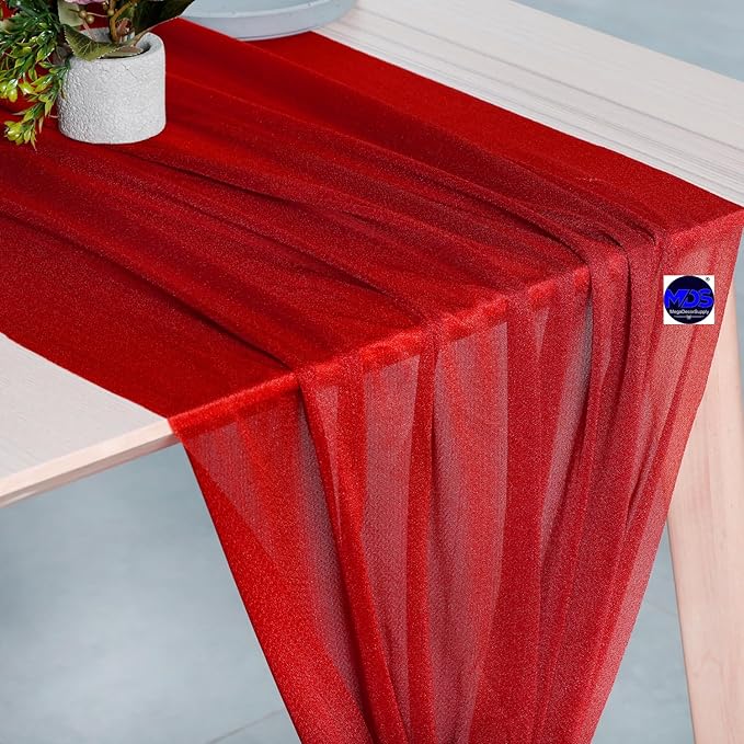MDS Halloween Chiffon Table Runner - 20 Pack, 29 x 170 Inches, 14ft Each - Sheer Spooky Table Runners for Haunted House Parties, Trick-or-Treat Tables, Witchy Décor, Wedding & Events - Red