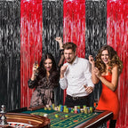 GOER 6.4 ft x 8.2 ft Metallic Tinsel Foil Fringe Curtains,Pack of 2 Party Streamer Backdrop for Birthday,Graduation Decorations and New Year Eve (Black&Red)
